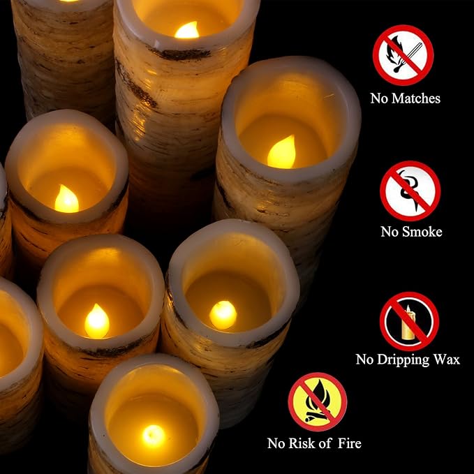 Flameless Candles Birch Bark Effect Battery Operated Candles 4" 5" 6" 7" 8" 9" - Image 3