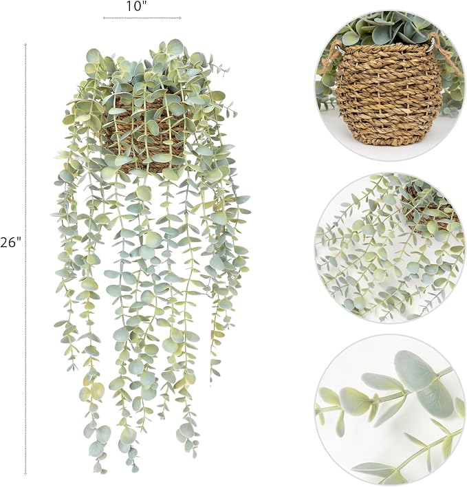 Artificial Hanging Plants in Woven Basket - Image 3