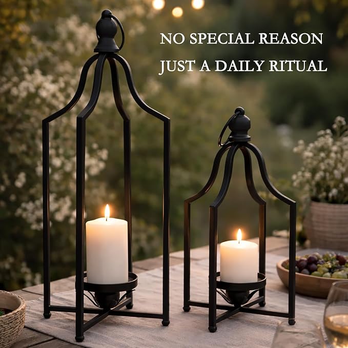 12.5" & 16.5" Timeless Cozy Decorative Lanterns Set of 2, Handcrafted Metal - Image 4