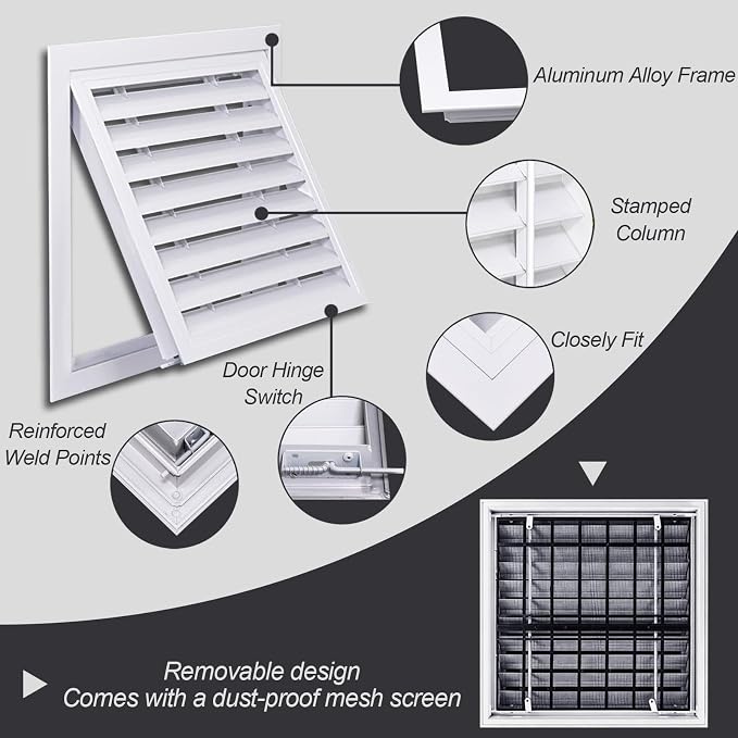 White Air Return Grille, Aluminum Access Panel - Image 3