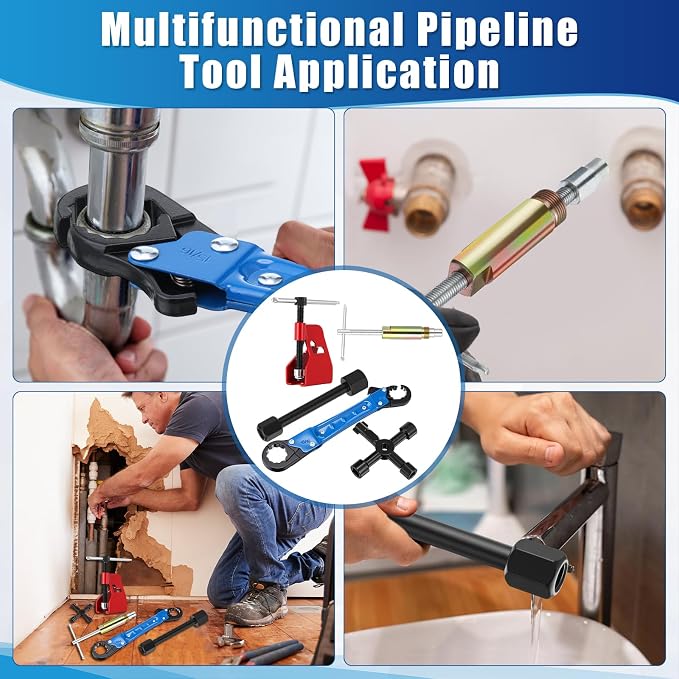 5 Pcs Angle Stop Wrench Kit Plumbing Tool, Compression Sleeve Puller - Image 7