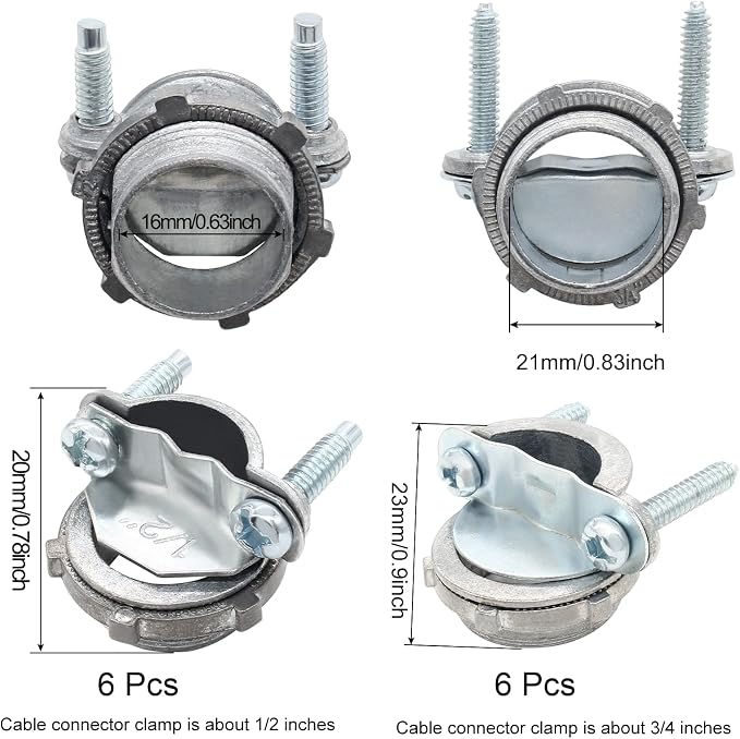 12 Pcs Clamp Cable Connectors, 1/2 Inch+ 3/4 Inch - Image 2