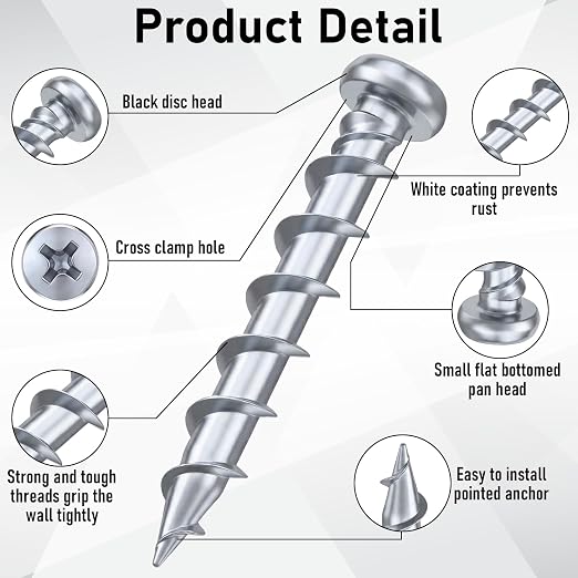 Blulu 200 Pcs Drywall Anchors 1/4 x 1-1/2 Inch Pan Head Alloy Steel Light Wall - Image 3