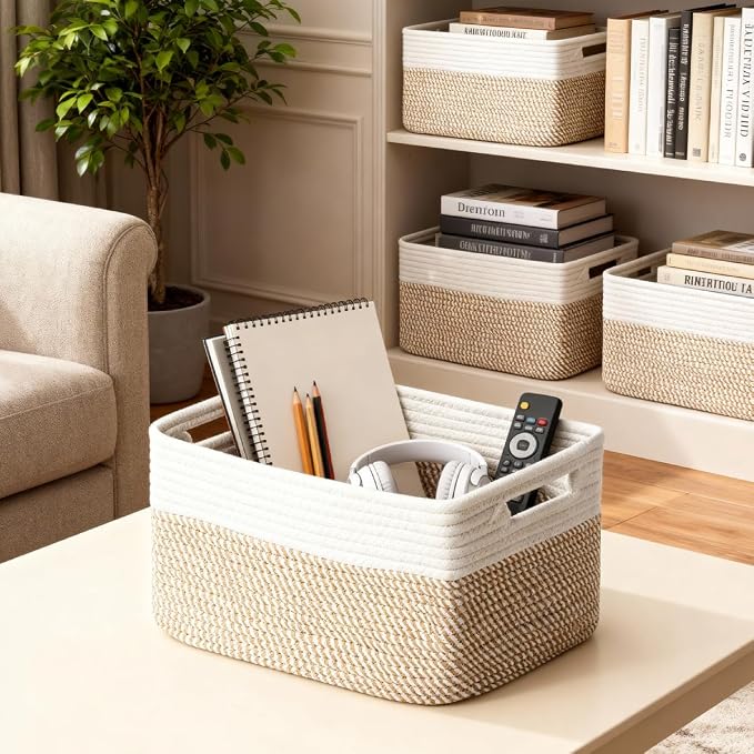 5 Pack Woven Storage Baskets, Decorative Storage Bins - Image 7