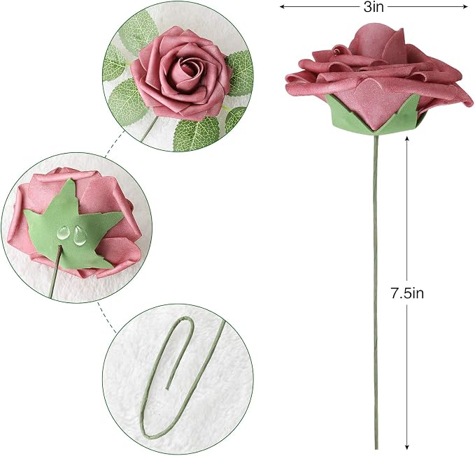 AmyHomie Rose Shades Rose 25pcs Real Looking Artificial Flowers w/Stem | Bouquet - Image 2