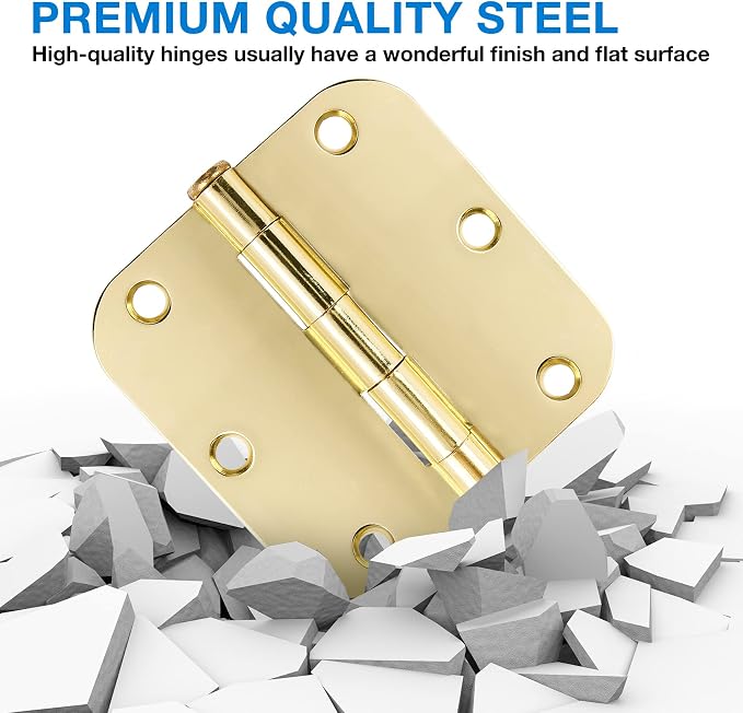 Door Hinges Polished Brass 3.5 Inch Door Hinges Gold 30 Pack 5/8" Radius - Image 5