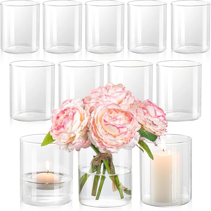 12pcs Glass Cylinder Vases for Centerpieces by TumblerHome