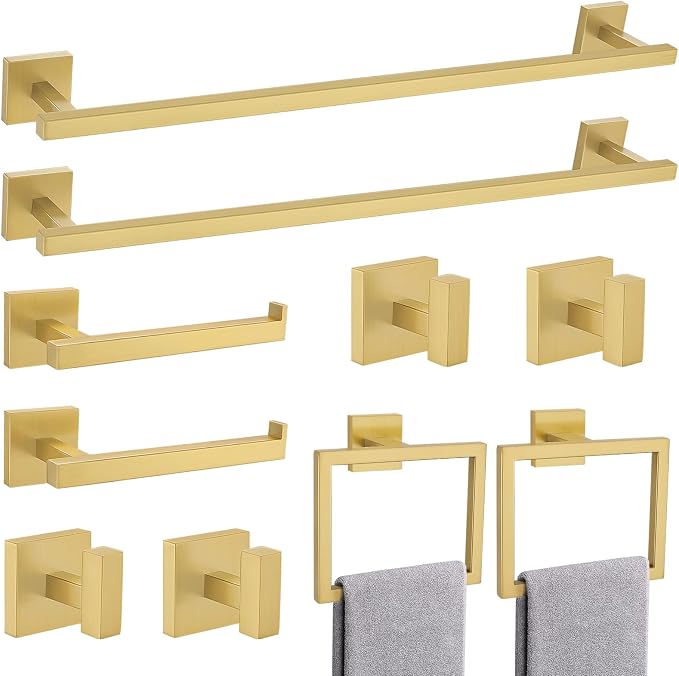 TQKAG Brushed Gold Bathroom Hardware Accessories Set 10 Pieces, 23.6" SUS304 by TQKAG