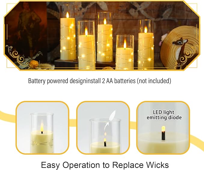Eebuss Flameless Candles with Embedded Star String, Battery Operated LED Pillar - Image 2
