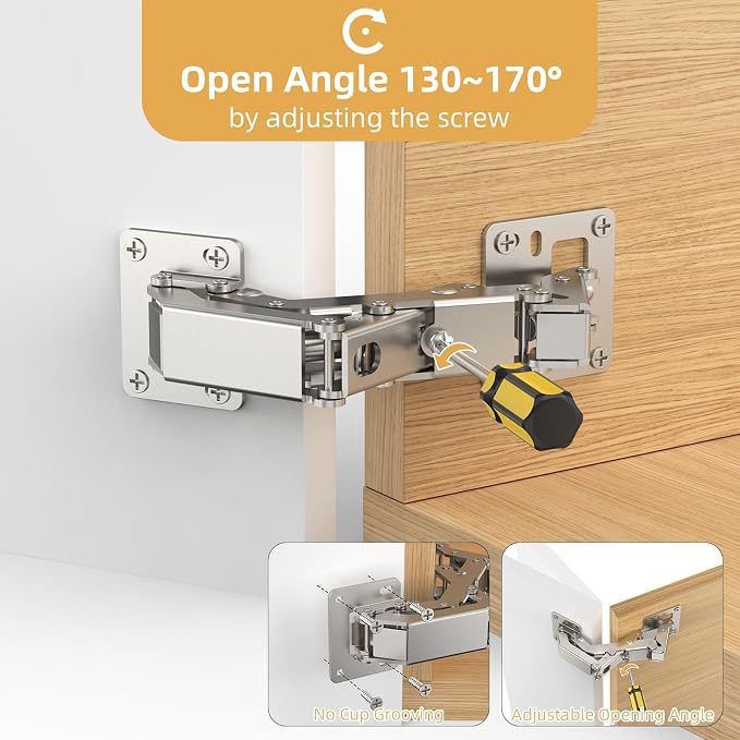 Furniware 2 Pair 170 Degree Frameless Soft Close Cabinet Hinges, Heavy Duty - Image 3
