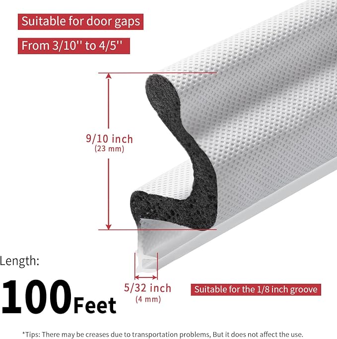 100 Feet Kerf Door Weather Stripping Door Seal, Long Reach V-Shaped Door Seal - Image 6