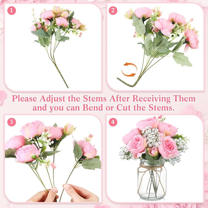 12 Sets Mason Jar Flowers Centerpiece Table Decorations, Coral Pink | Faux - Image 2