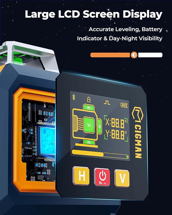 16 Lines Green Laser Level 4×360° Self Leveling, Side LCD, Pulse Mode - Image 2
