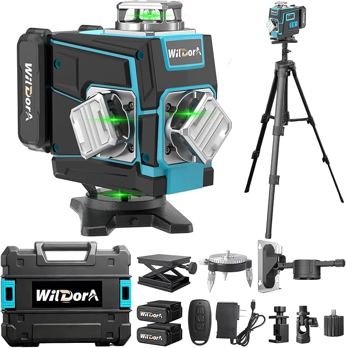 4x360°Green 16 Line Laser Level, ±4° Auto Self Leveling, 2x4800mAh 48H Runtime by WilDora