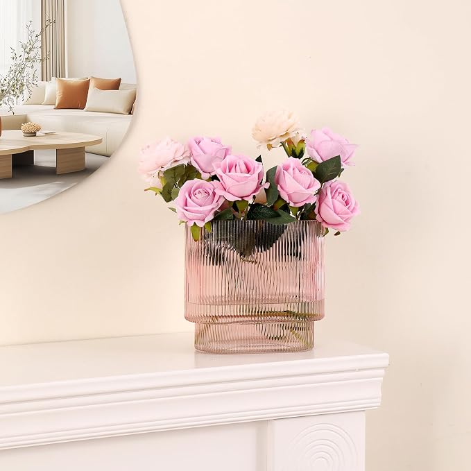 Ribbed Glass Vase, Fluted Short Vases - Image 7