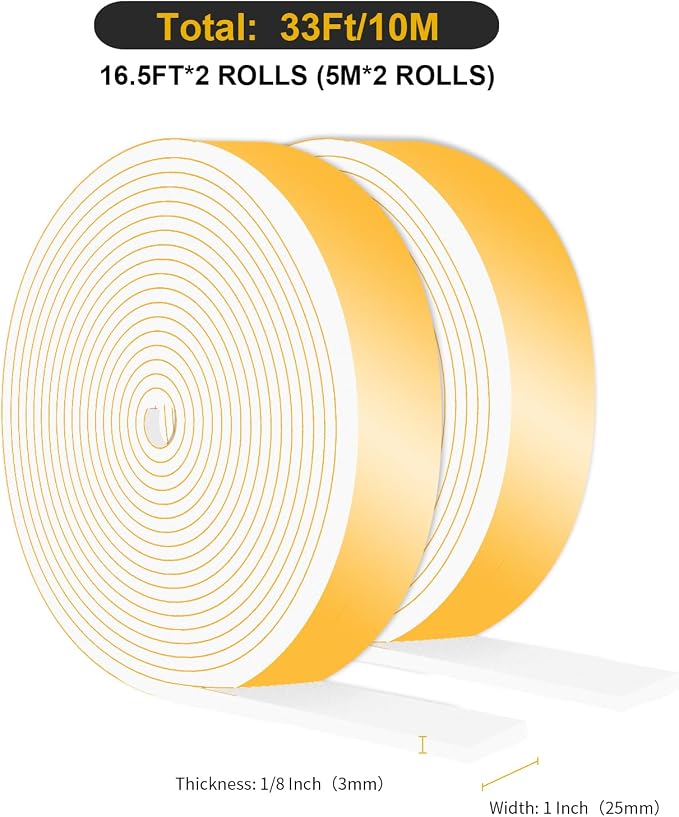 Weather Stripping, High Density CR, Strong Adhesive, 1 in x 1/8 in x 33Ft | - Image 2