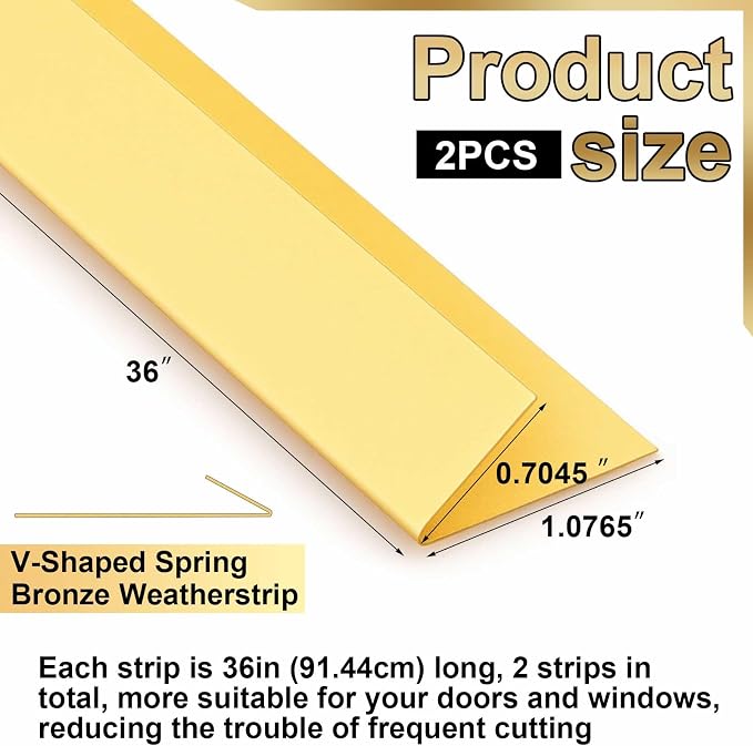 Zonon 2 Pcs 1-5/64" W x 3' L Spring Bronze Weather Stripping Metal Brass - Image 2