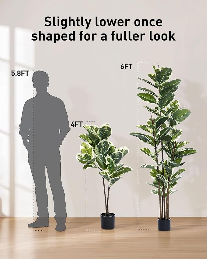 FLOWORLD Artificial Rubber Tree Plant 6ft Tall Faux Ficus Tree Potted Fake - Image 5
