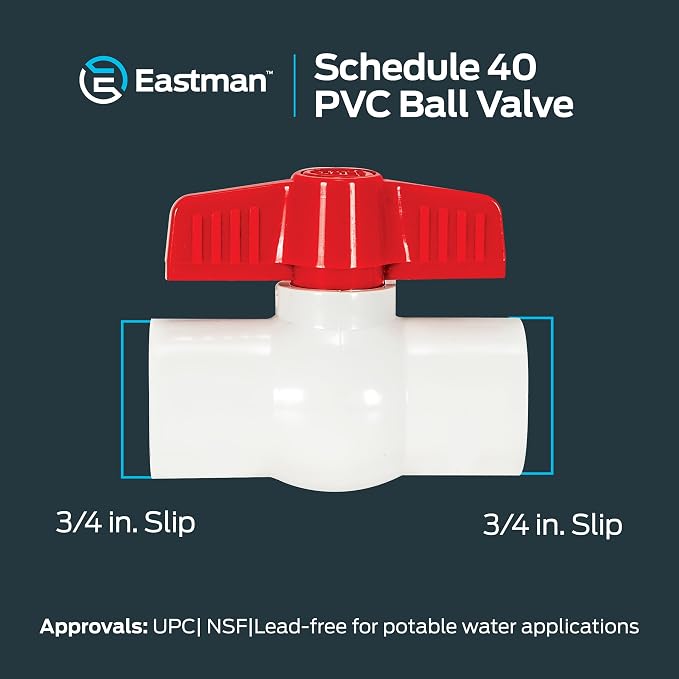 Eastman 3/4 x 3/4 Inch Slip Schedule 40 PVC Quarter Turn Ball Valve, 150 PSI - Image 6