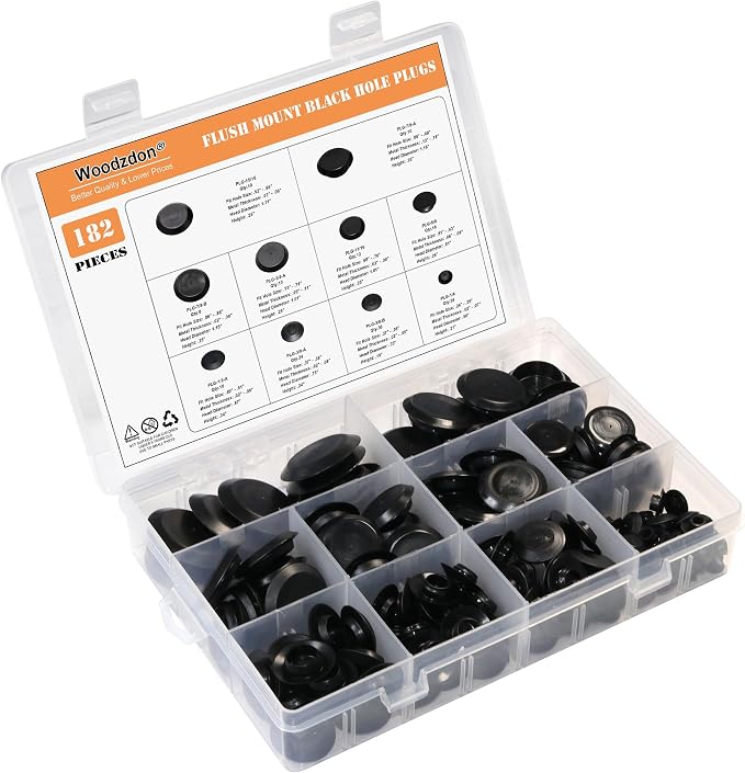 182pcs Auto Body Black Plastic Hole Plug Button and Flush Mount Sheet Metal - Image 8