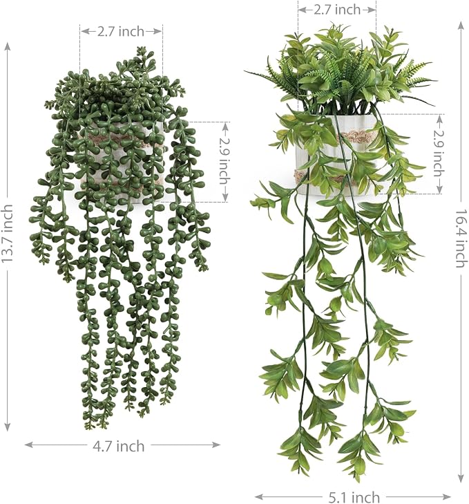 2 Pack Fake Hanging Plants, Faux Eucalyptus Vine Fern and String of Pearls | - Image 2