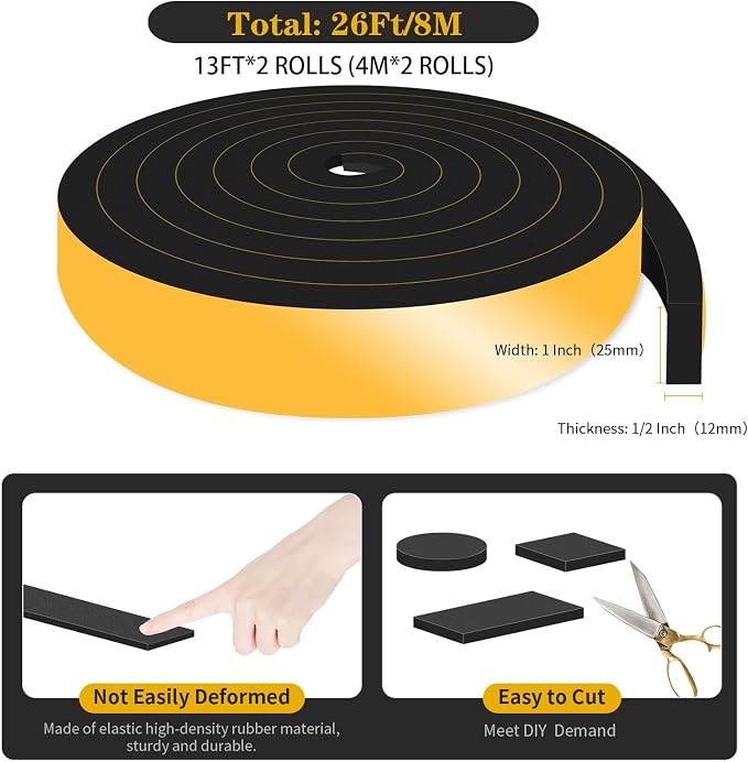 Weather Stripping, High Density CR, Strong Adhesive, 1 in x 1/2 in x 26Ft | - Image 6