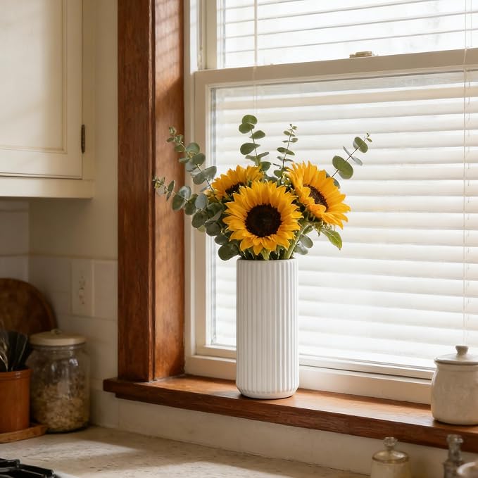 White Ceramic Flower Vase for Pampas Grass, 6 inch Small Decorative Centerpiece - Image 2