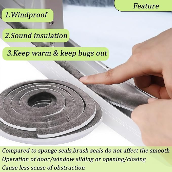 ZOMPAGO Brush Weather Stripping Door Window Seal, 0.2 x 0.4 x 66 FT | Felt - Image 7