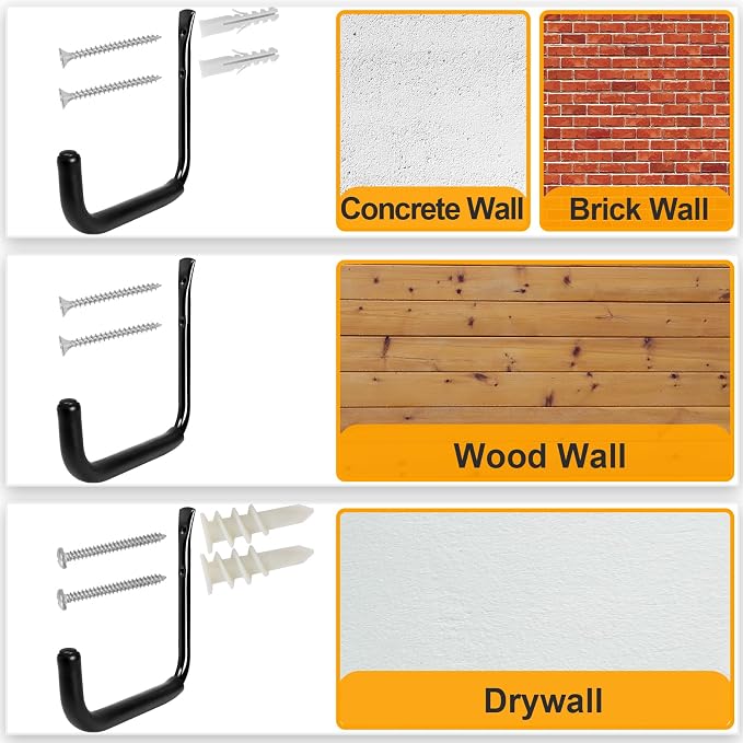 10" Garage Organization Wall Hooks, 66 LB Heavy Duty Water Hose Holder - Image 8