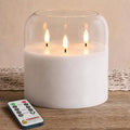 Homemory Pure White Large Glass Flameless LED Candle, 3 Wicks, Remote Timer | by Homemory