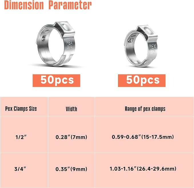 100PCS Pex Crimp Rings Assortment, 2 Sizes Heavy Duty 304 Stainless Steel Pex - Image 2