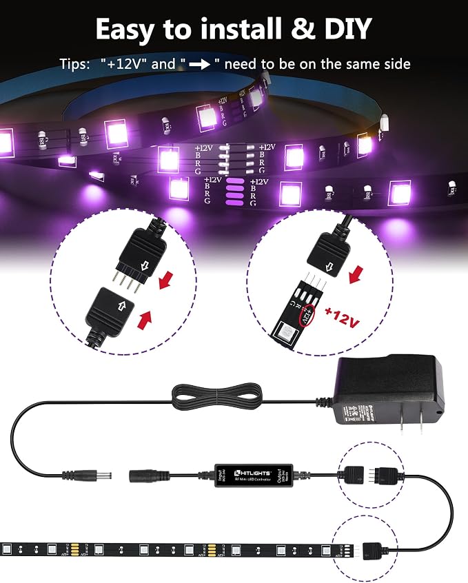Hitlights LED Strip Lights 3 Pcs 1.64FT RGB Small LED Light Strips Kit Dimmable - Image 6