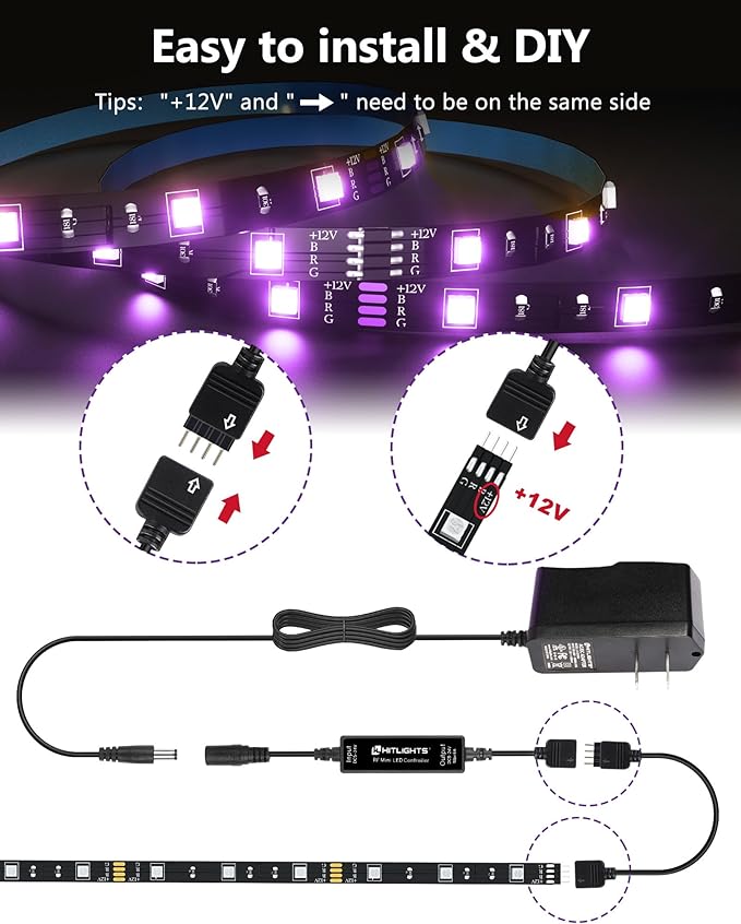 HitLights LED Strip Lights, Small LED Light Strips Dimmable, RGB 5050 Color - Image 6