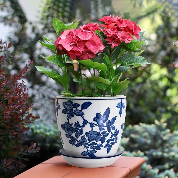 HakkaGirl 8 inch Ceramic Flower Pots, Chinoiserie Decor Ceramic Planter Plant - Image 7