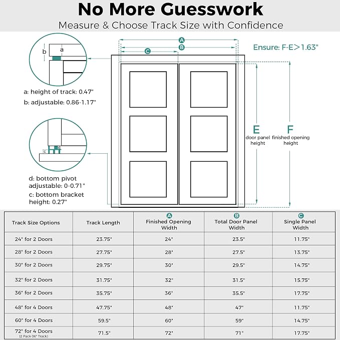 Closet Bifold Door Hardware & 2 x 36" Track Kit, Combine - Image 5