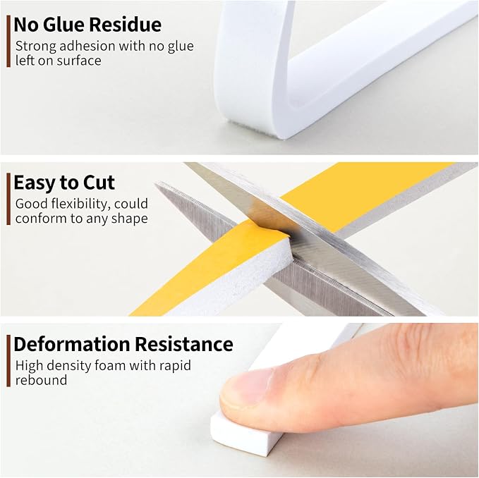 Yotache White Doors Windows Insulation Tape 1/2" x1/4", Total 26 Ft | Foam - Image 6