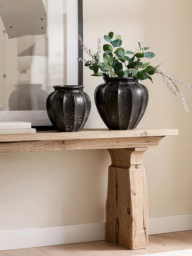 LE TAUCI 11" Ceramic Vase, Artisan Large Black Ceramic Vase - Image 6