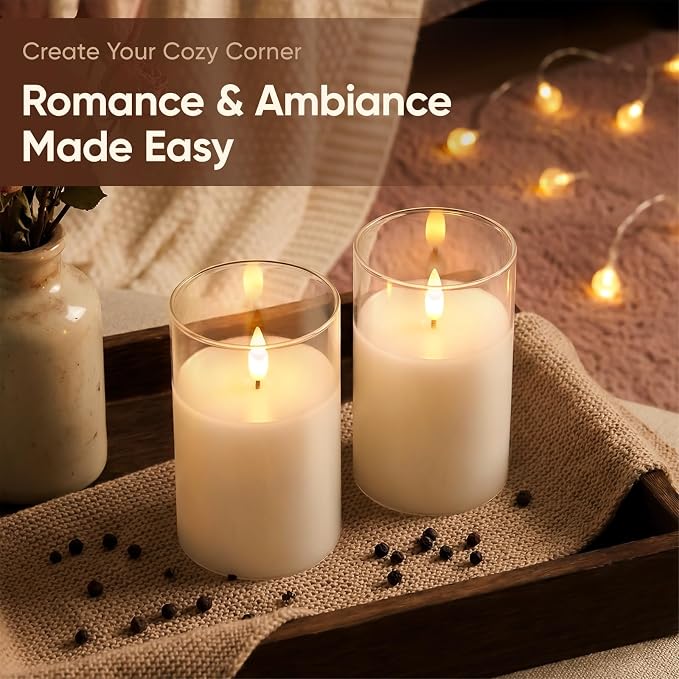 Amagic 3"x5" White Glass Flameless LED Candle Battery Operated - Image 3
