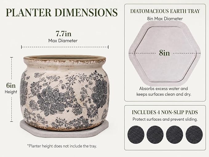 Rustic Ceramic Plant Pot with Decorative Saucer, Gifts - Image 3