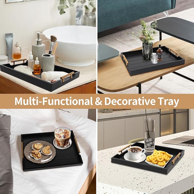 SXNOWS Wood Serving Tray with 2 Sets of Handles, 4 Coasters Included - Image 9