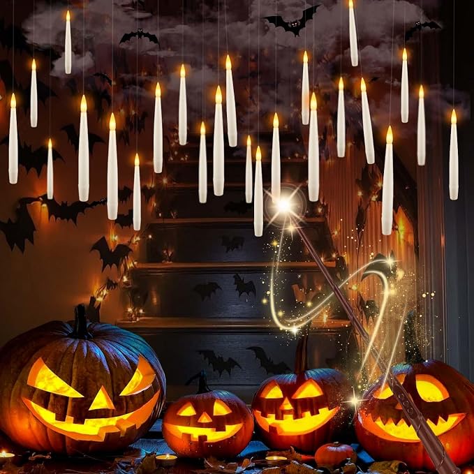 36 Pcs Halloween LED Magic Hanging Floating Candles, Taper Flickering Flameless - Image 9
