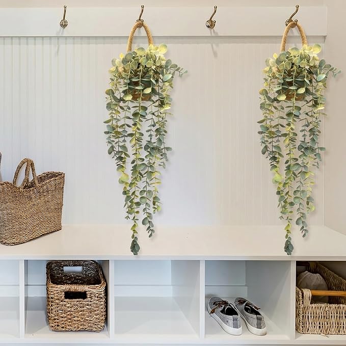 Fake Hanging Plant Decor Indoor, Eucalyptus Artificial Faux Plants in Wall - Image 3