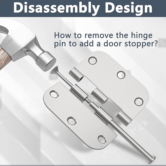 HOSOM 24 Pack Rounded Door Hinges Brushed Nickel 3.5 x 3.5 inch - Image 5