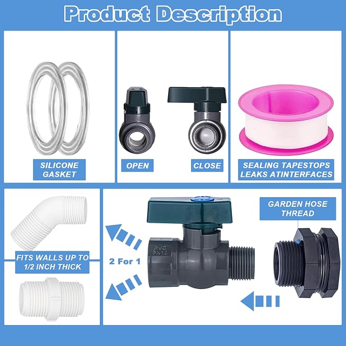 2 Pack PVC Rain Barrel 45°Elbow Spigot Kit, 3/4 Inch Rain Barrel Valve - Image 6