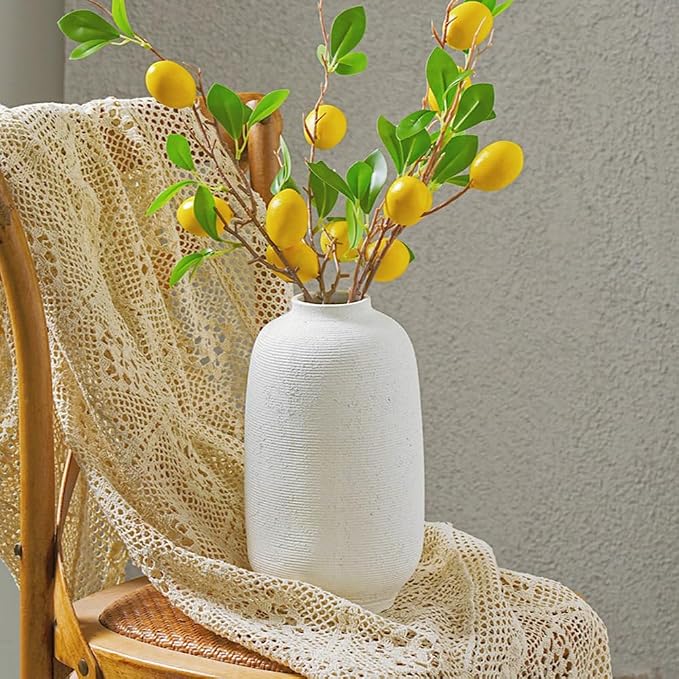White Ceramic Flower Vase, 10.8" H | Tall Farmhouse Style, Hand-made Textured - Image 8