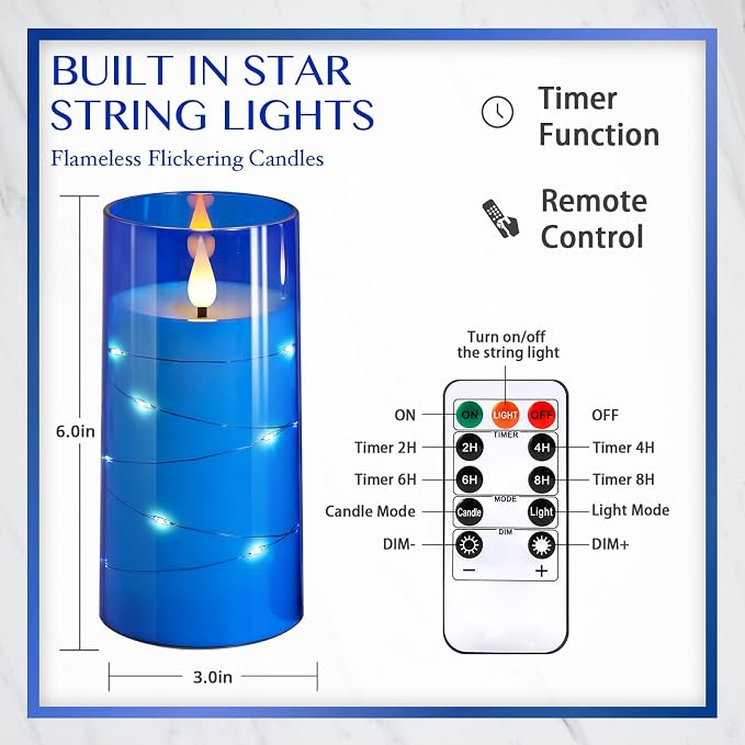 NURADA 3"x6"Flickering Flameless Candles: Built-in Star String 3D Wick Battery - Image 6