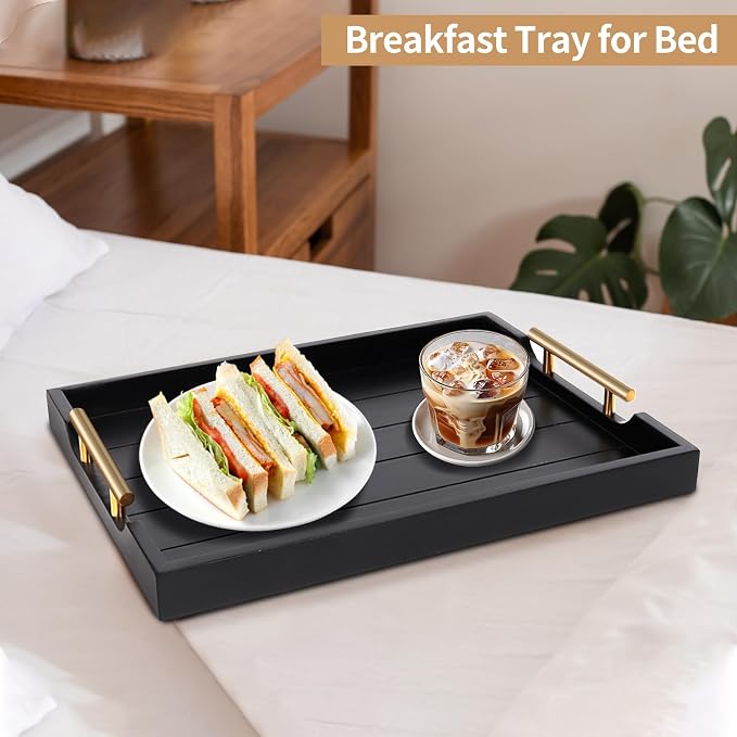 SXNOWS Wood Serving Tray with 2 Sets of Handles, 4 Coasters Included - Image 5