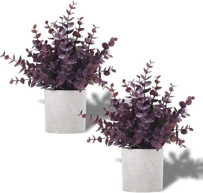 Coferset 2 Pack Small Fake Plants Eucalyptus Potted, Plum | Small Space by Coferset