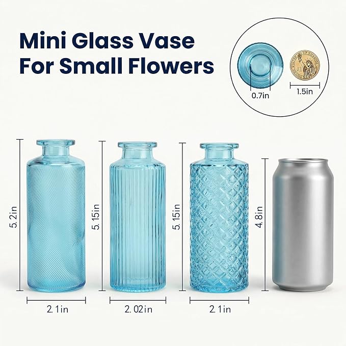 Glass Bud Vases 30 Pack, Small Blue Flower Vases - Image 3