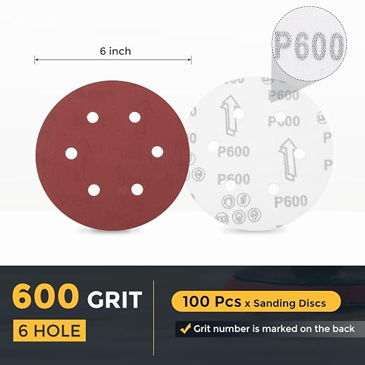 HARFINGTON 100 Pcs 6 Inch Sanding Discs 600 Grit Red Aluminum Oxide 6 Hole | - Image 2